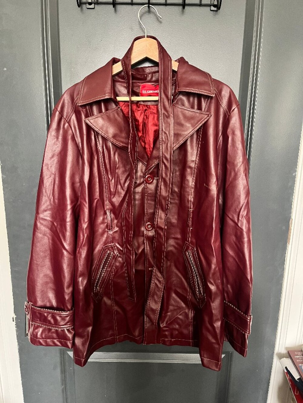 Vintage Faux Leather Red Trench
